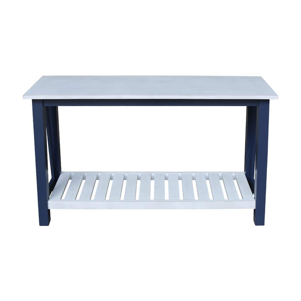Surrey 65'' Blue & Antiqued Chalk Solid Parawood Console Table with Storage