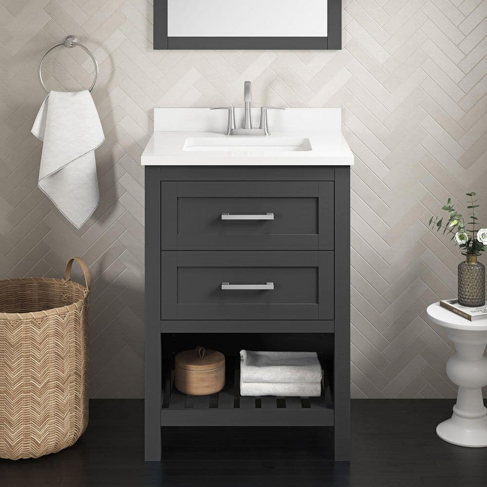 Autumn 24 in. Single Sink Gray Bath Vanity with White Engineered Stone Top 