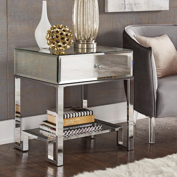 chrome mirrored side table