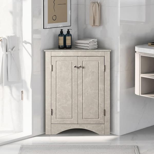 JimsMaison 17 in. W x 17 in. D x 31 in. H White Marble Linen Cabinet with Shelves