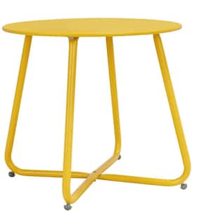 Portable Steel Outdoor Patio Round Side Table Weather Resistant Round Table, Yellow