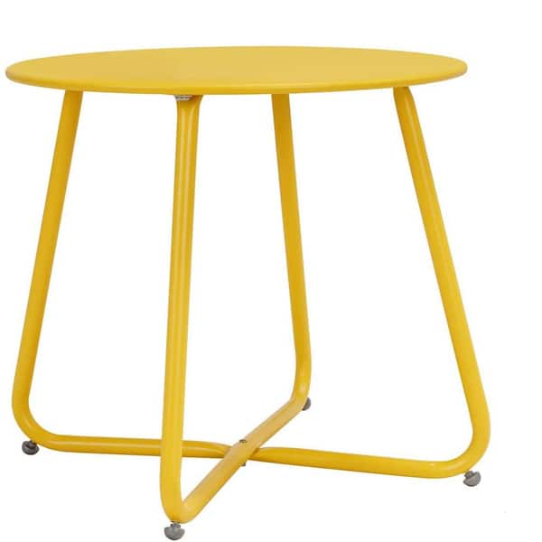 Wildaven Portable Steel Outdoor Patio Round Side Table Weather Resistant Round Table, Yellow