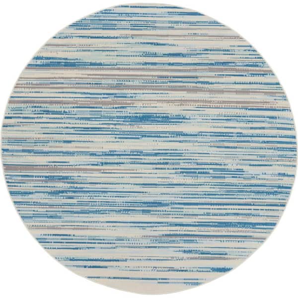 Nourison Jubilant Blue 8 ft. x 8 ft. Modern Ombre Brushstroke Round Area Rug
