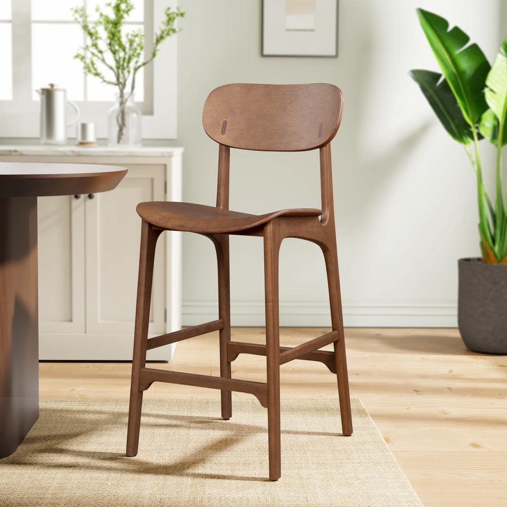 Solvang Mid-Century Modern Brown Ale Wood Bar Stool