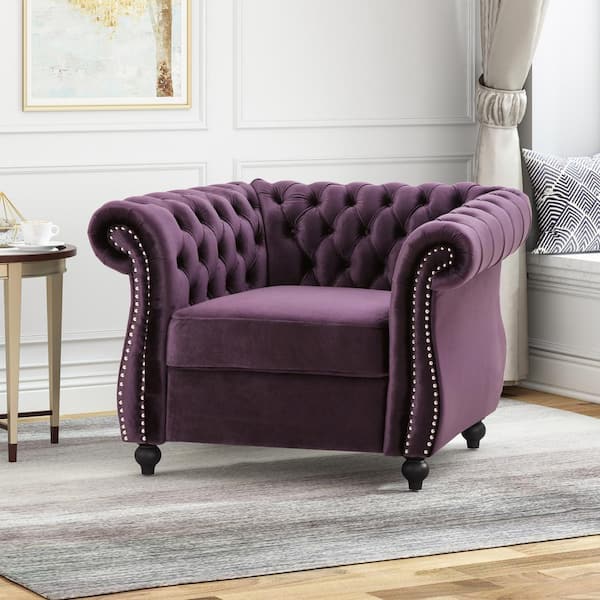 Noble House Blackberry Velvet Club Chair with Nailhead Trim (Set of 1)