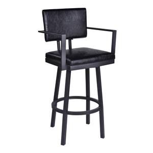 26 in. Black Low Back Metal Frame Barstool with Faux Leather Seat