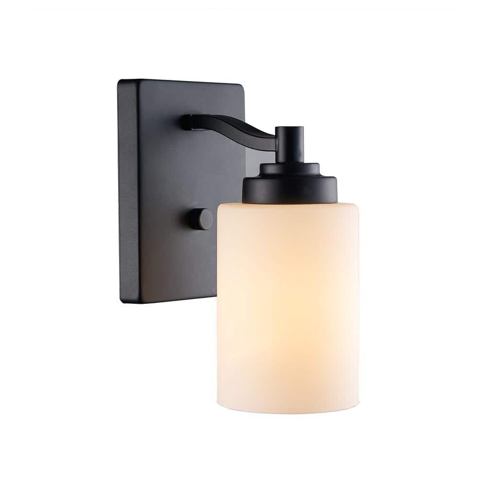 Black Frosted Glass Cylinder Dimmable Wall Sconce