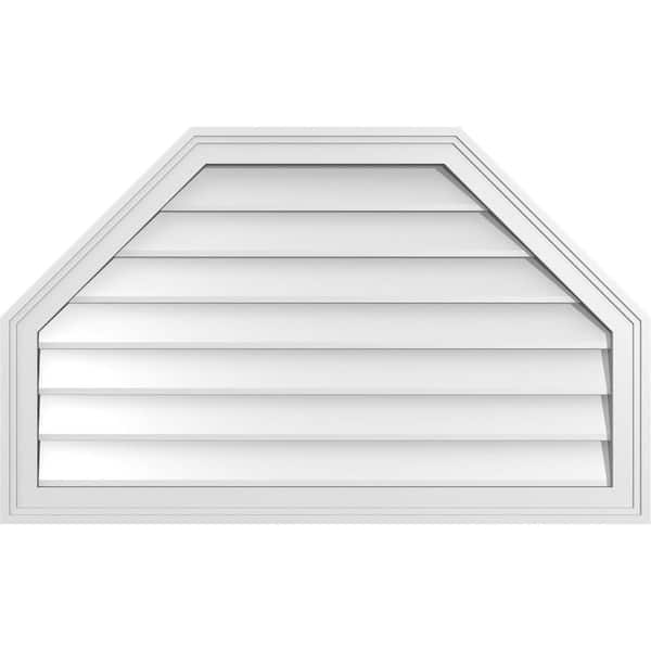 Ekena Millwork 36 in. x 22 in. Octagonal Top Surface Mount PVC Gable Vent: Decorative with Brickmould Frame