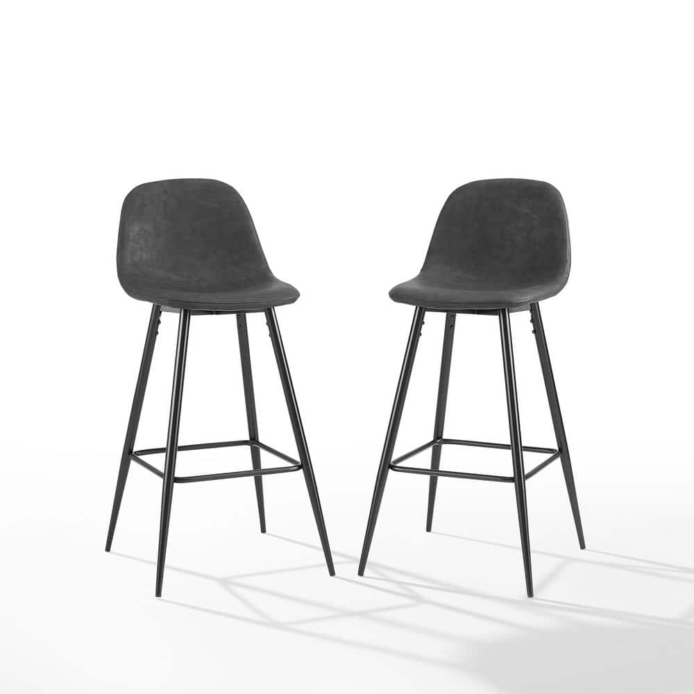 Weston Distressed Black Faux Leather Bar Stools, Set of 2