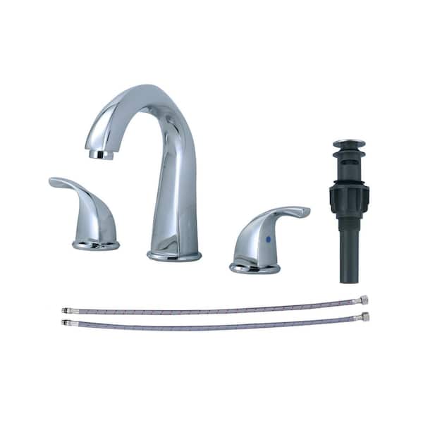WOWOW 8 in. Widespread Double Handle Bathroom Faucet for 3-Holes with Pop-up Drain Assembly in Polished Chrome