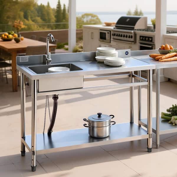 16.9 in. Commercial Sink Stainless Steel Utility, 1 Compartment Single Bowl, Right Basin Workbench 47 x 19.7 x 37 in.