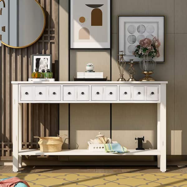 White Rectangular Console Sofa Table, Sideboard Entryway Table with 3  Drawers and Bottom Shelf, Free Standing Storage Chest for Hallway Living  Room Office Bedroom Dining Room 