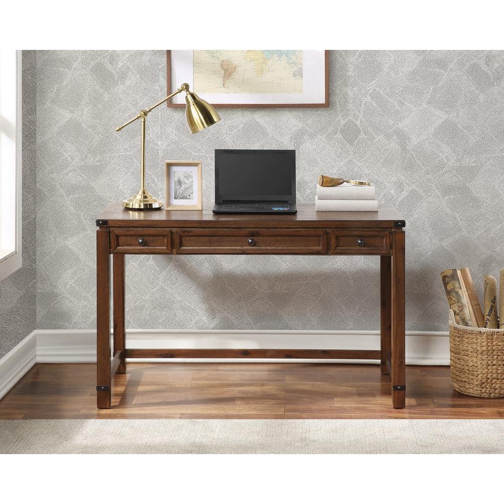 Walnut Brown Rustic Industrial Home Office Desk with 3 Drawers