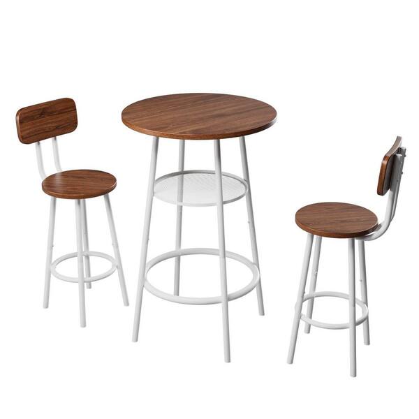 JEAREY Modern 36.2 in. H Rustic Brown Round Bar Table Set 3-Piece JN110 ...