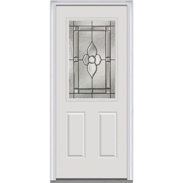 MMI Door 32 in. x 80 in. Master Nouveau Right-Hand 1/2 Lite 2-Panel Classic Primed Steel Prehung Front Door