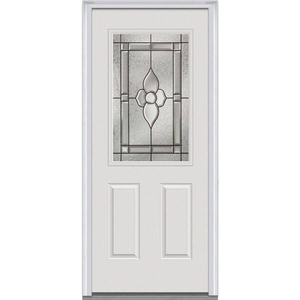 MMI Door 36 in. x 80 in. Master Nouveau Left-Hand 1/2 Lite 2-Panel Classic Primed Steel Prehung Front Door