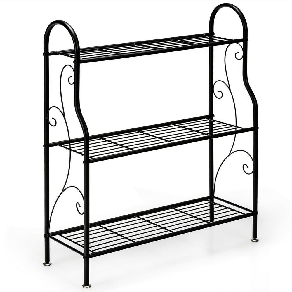33.5 in. Tall Indoor/Outdoor Black Metal Plant Stand Scrollwork Designed (3