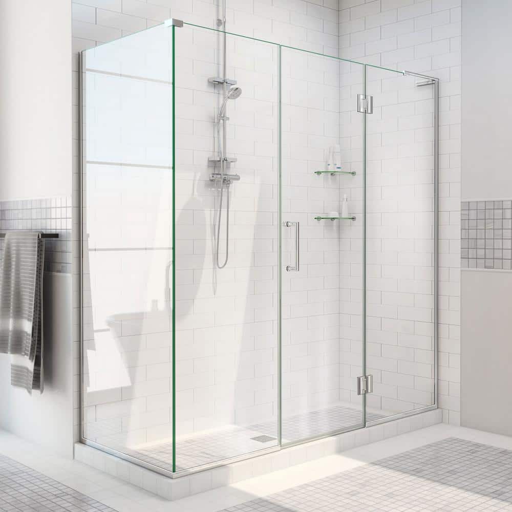 Unidoor-X 69.5" Clear Glass Frameless Hinged Shower Enclosure