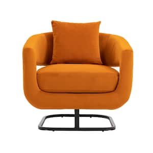 Modern Orange Velvet Upholstered Comfy Accent Armchair with Golden Metal Base
