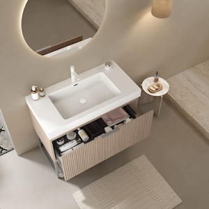 29.92 in. W x 19.69 in. D x 33.46 in. H Single Sink Freestanding Bath Vanity in Brown with White Acrylic Top and Storage