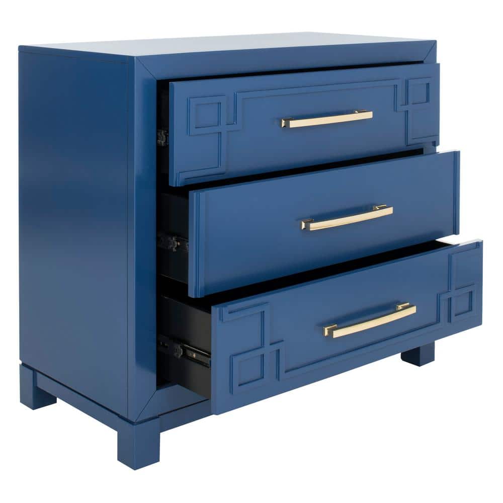 Lapis Blue and Gold Modern 3-Drawer Night Table