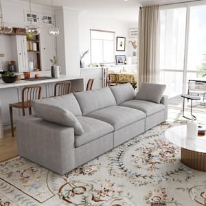 118 in. Square Arm 3-Piece Linen Modular Sectional Sofa Cloud Couch in Gray