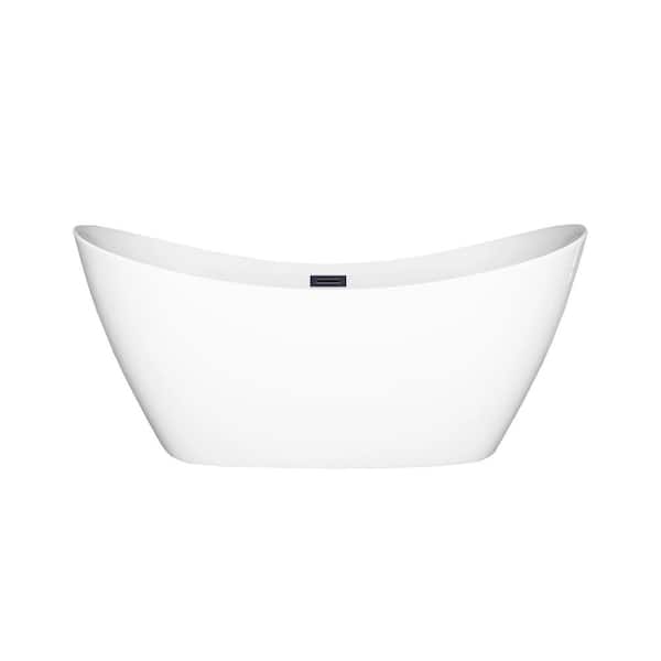 59 in. x 31 in. Soaking Bathtub with Center Drain in Glossy White