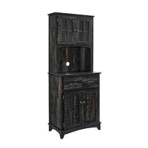 Home Source Charcoal Microwave Storage Stand with Double Top and Bottom Cabinets
