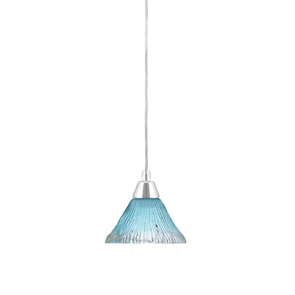 Unbranded Bryson 100-Watt 1-Light Chrome Shaded Pendant Light Mini Pendant with 7 in. Teal Glass Shade, No Bulb Included