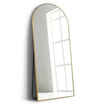 71 in. x 32 in. Large and Wide Classic Full Length Arch Metal Framed Gold Floor Mirror Wall Mirror