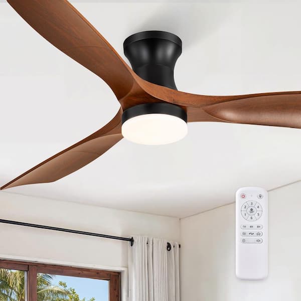 52 in. Indoor/Outdoor Black Ceiling Fan with Light Remote Reversible DC Motor Flush Mount Standard 3CCT for Living Room