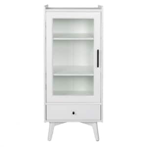 20 in. W x 14 in. D x 46 in. H White Linen Cabinet with Glass Door, Double Adjustable Shelves, and 1-Drawer