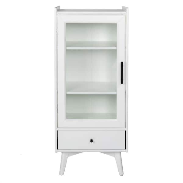 Zeus & Ruta 20 in. W x 14 in. D x 46 in. H White Linen Cabinet with Glass Door, Double Adjustable Shelves, and 1-Drawer