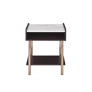 Carrie 20 in. Brown and White Marble Top End Table