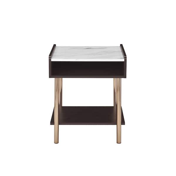 Steve Silver Carrie 20 in. Brown and White Marble Top End Table