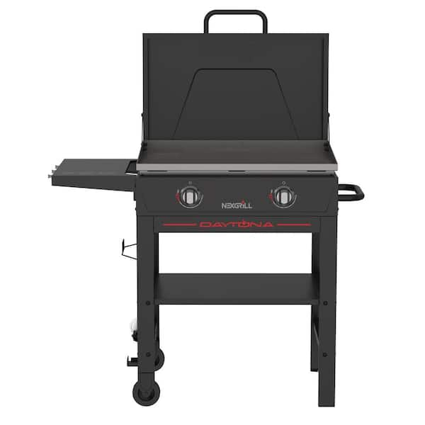 Daytona 2-Burner Propane Gas Grill 28 in. Flat Top Griddle in Black with Lid