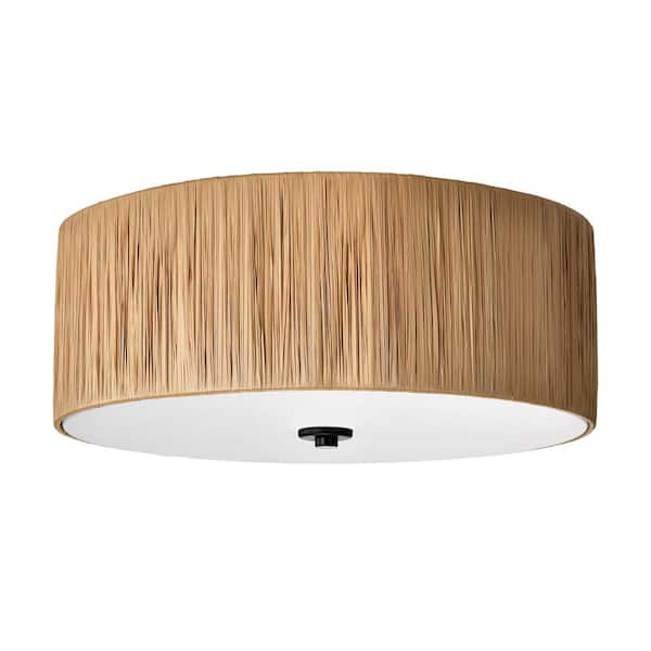 4-Light 16 in. Natural Farmhouse Flush Mount Ceiling Light with Raffia and Acrylic Shade