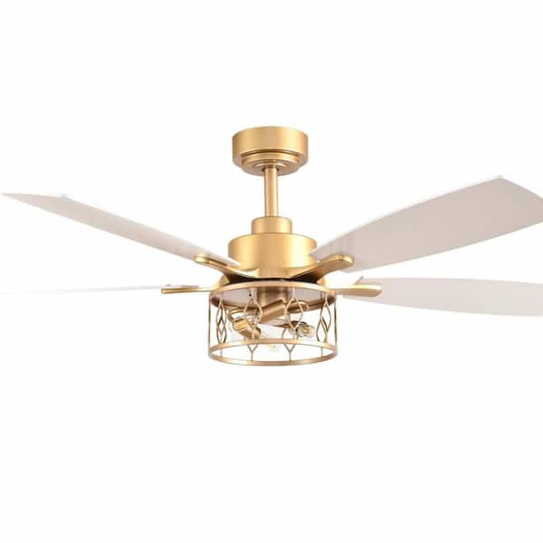 Alcarras 52 in Indoor French Gold Modern Industrial Ceiling Fan with Lights, 6-Speed Reversible Ceiling Fan with Remote