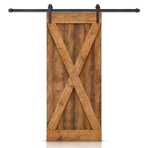 22 in. x 84 in. Distressed X Series Walnut Stained DIY Wood Interior Sliding Barn Door with Hardware Kit