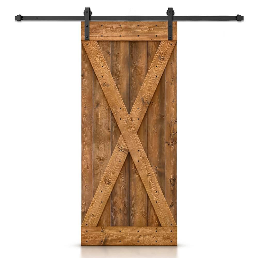 84'' Walnut Knotty Pine Solid Wood Rustic Barn Door with Matte Black Hardware