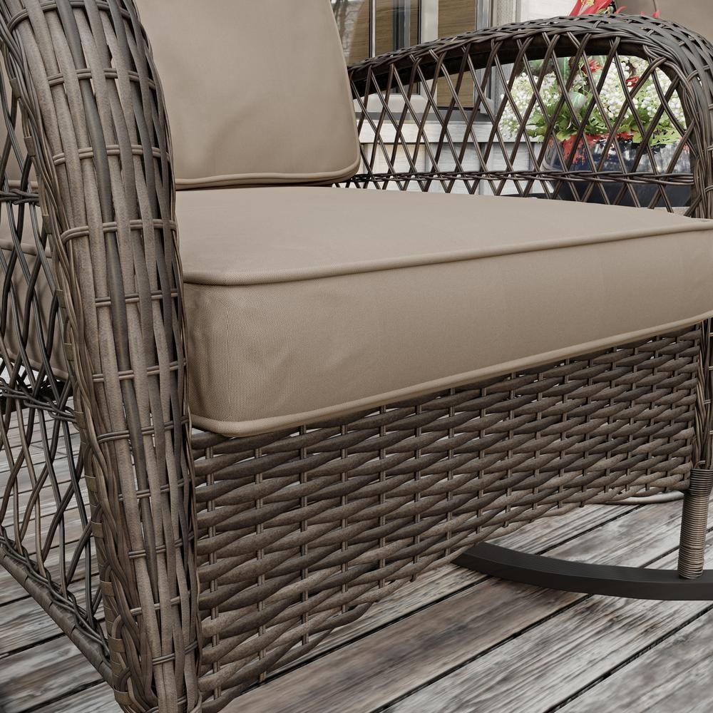 Salerno Brown Handwoven Resin Wicker Outdoor Rocking Chair