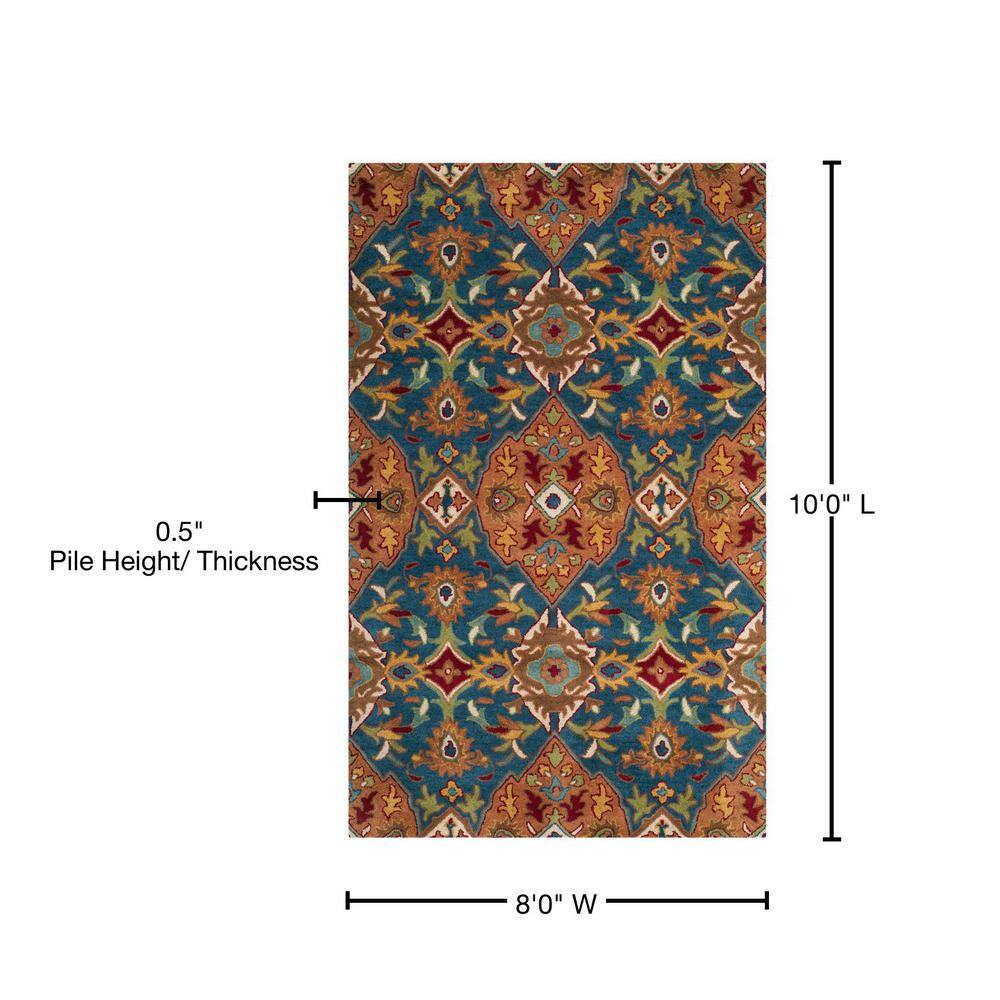 Elegant Camel & Blue Hand-Tufted Wool Rectangular Rug, 8' x 10'