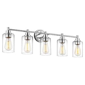 32.25 in. 5-Light Chrome Vanity Light with Clear Glass Shade