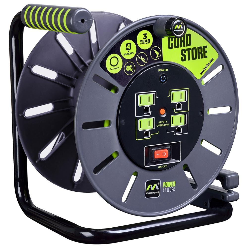 MasterPlug 50' 12/3 Metal ExtCord Reel w/4 Outlets