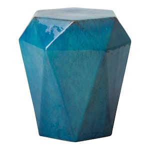 18 in. Turquoise Glazed Ceramic Hex Facet Stool/Side Table