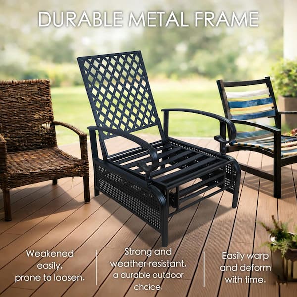 KOZYARD Black Metal Outdoor Recliner with Aqua Cushions for