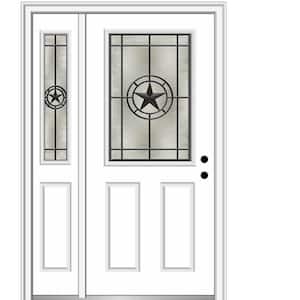 Elegant Star 50 in. x 80 in. Left-Hand Inswing 1/2 Lite Decorative Glass White Painted Fiberglass Prehung Front Door