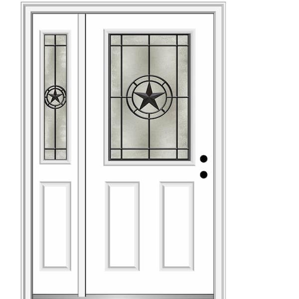 MMI Door Elegant Star 48 in. x 80 in. Left-Hand Inswing 1/2 Lite 2-Panel Decorative Glass Primed Fiberglass Prehung Front Door