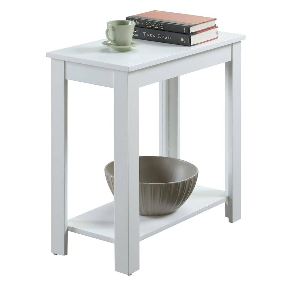 Baja White Woodgrain Flared-Leg Chairside End Table with Shelf