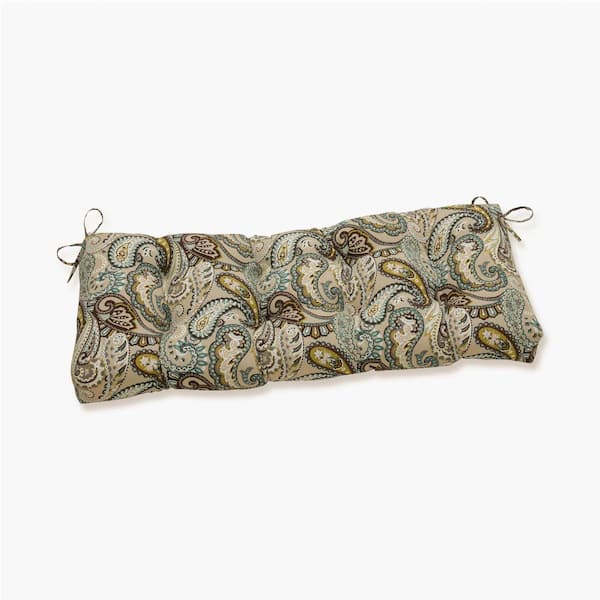 Pillow Perfect Paisley Rectangular Outdoor Bench Cushion in Blue/Brown Tamara Quartz